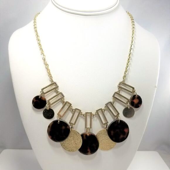New York & Co. Dangle Round Brown Black & Gold Disks Necklace, 21 Inches - Picture 2 of 8